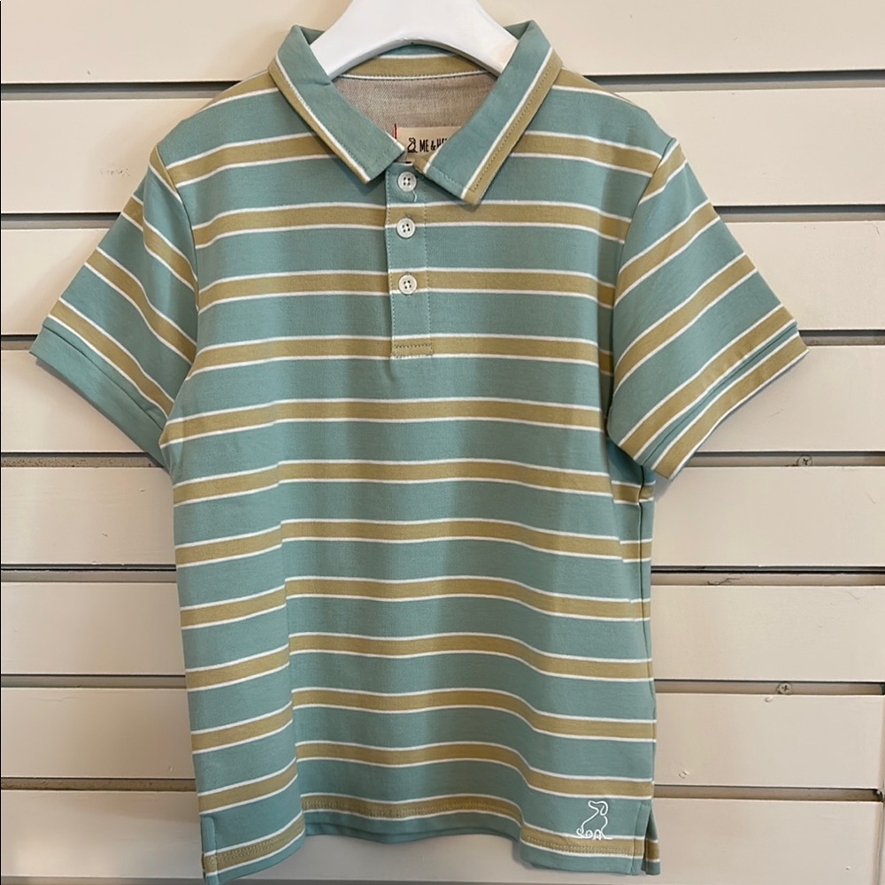 Green and Cream Striped Polo Shirt